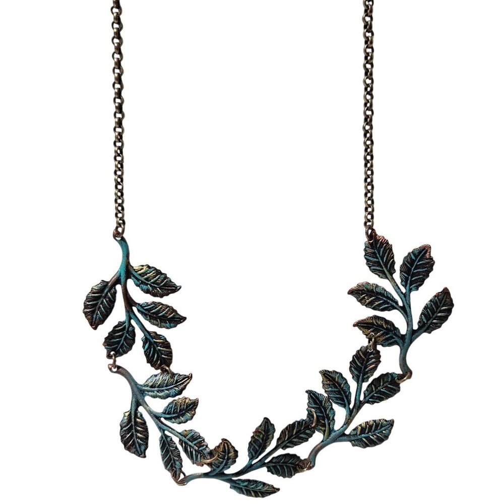 Vintage Bronze Patina Leaf Bib Necklace Nature Boho Fashion Jewelry Women